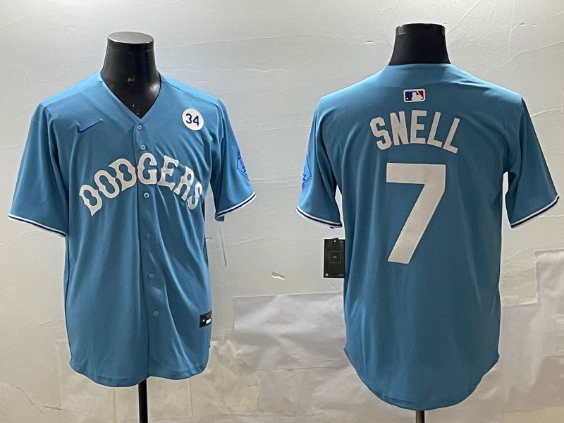 Men Los Angeles Dodgers #7 Snell Light Blue Joint Name 2025 Nike MLB Jersey style 7->los angeles dodgers->MLB Jersey